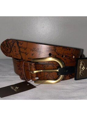 Patricia Nash Signature Map Vietri Leather Belt Riot Rust Brown Size Small New